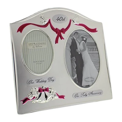 Image of Juliana Photo Frame 2 Tone Silver Plated Double Wedding Anniversary 40th Ruby FS55040