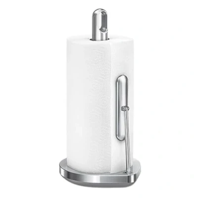 Image of simplehuman Tension Arm Kitchen Roll Holder, Free Standing, Easy One Sheet Tear, Heavy Duty Weighted Base (Fits Rolls Measuring 23 28cm), Brushed Stainless Steel, KT1203