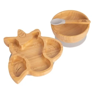 Image of Grey Bella The Unicorn Bamboo Suction Dinner Set