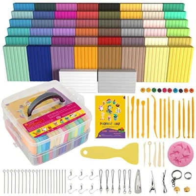 Image of Polymer Clay 50 Colors, Modelling for Kids DIY Starter Kits, Oven Baked Model Clay, Non Toxic, Sticky,with Sculpting Tools, Gift Children and Artists.