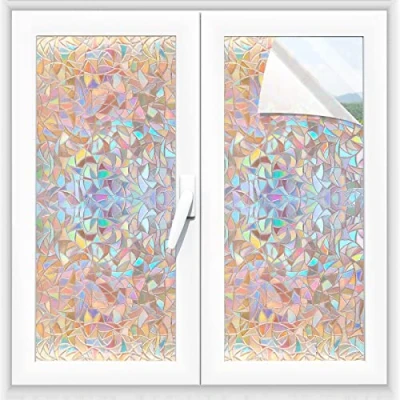 Image of Alyvisun Window Film Privacy for Glass Windows 90x220cm, Static Self adhesive Stained Film, Removable Decorative Stickers Rainbow Effect Anti UV Home Office
