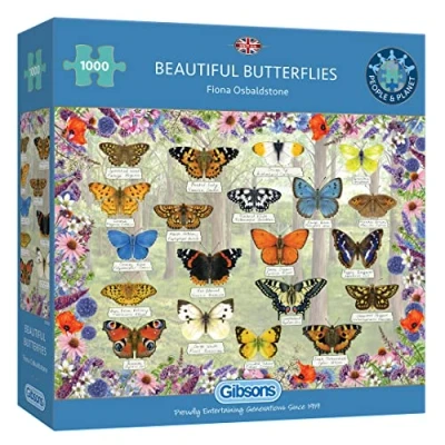 Image of Beautiful Butterflies 1000 Piece Jigsaw Puzzle Butterfly Sustainable for Adults Premium 100% Recycled Board Great Gift Gibsons Games