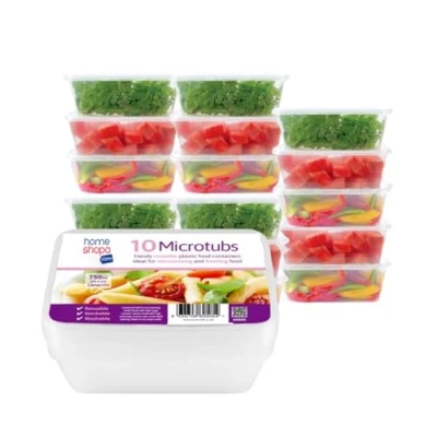 Image of HOMESHOPA Plastic Food Storage Containers, 5 Pack 750ml Rectangular Microwave Clear Container with Lids, BPA Free Stackable Airtight Reusable, Dishwasher &amp; Freezer Safe, Meal Prep Takeaway Tubs
