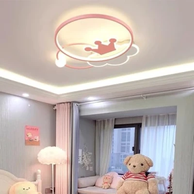 Image of Creative Pink Crown Cloud LED Ceiling Light Fantasy Children&#039;s Room Lamp Chandelier for Girls Bedroom, Room, Stepless Dimming, 17.9 * 17.9&#039;&#039;, 38W