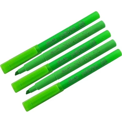 Image of Pen S Fluorescent Highlighter Pens, GREEN, Chisel Tip, 1 4mm Lines, Pack of 5, Multipack, Quick Dry, School Office Home Highlighters, iVAIDEX Black Ball