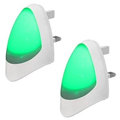 Image of 2 Pack Green Automatic LED Night Light Plug in &amp; Energy Saving Dusk Dawn Sensitive