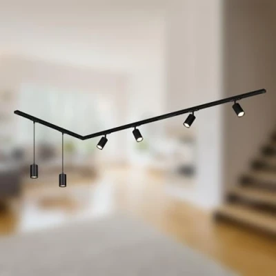Image of Briloner RAIL 230 V track lighting system, black, 4 spots, 2 pendants, 2.25m