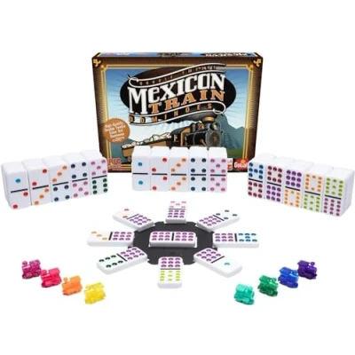 Image of Goliath Games: Mexican Train Dominoes Game Set For Adults and Children Contains 91 Dominos 8 Unique Movers 1 Players Ages 6+