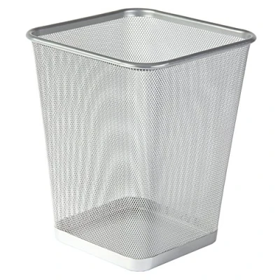 Image of OSCO Silver Wiremesh Waste Bin Square Height 30 cm Width 25 Trash Can Paper Basket Recycling Container Office Home Bathroom