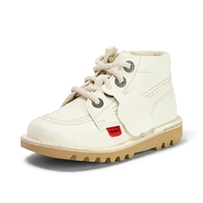 Image of Kickers Unisex Baby Vegan Classic Ankle Boots With Zip, Plant Based Material, Extra Comfortable, Added Durability, Premium Quality Kick Hi Ve, White, 11 UK Child