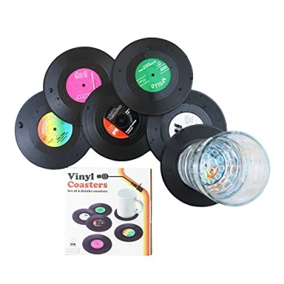 Image of JINBOSHI 6 Pcs Black Retro CD Record Coasters