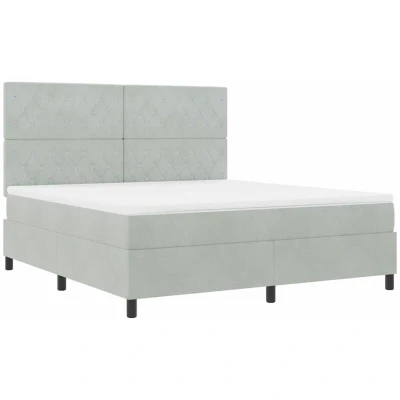 Image of vidaXL Box Spring Bed with Mattress &amp; LED Light Grey 180x200 cm Velvet