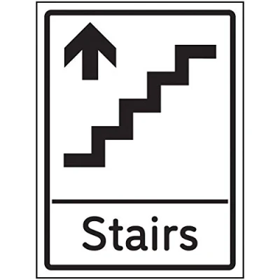 Image of V Safety Stairs Arrow Up Sign 150x200mm 1mm Rigid Plastic