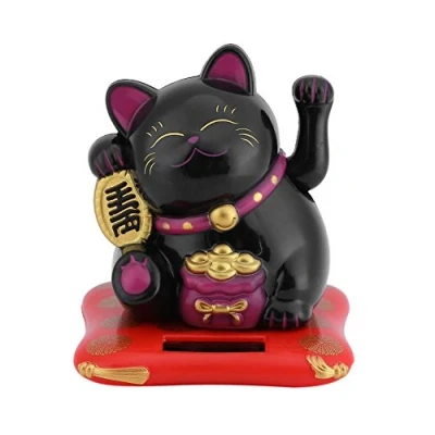 Image of DEWIN Waving Cat, Chinese Cute Solar Powered Fortune Cat for Home, Office, Shop, Car Decor (black)
