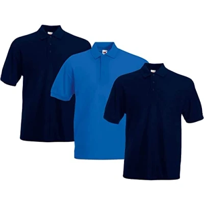 Image of Fruit of the Loom Men&#039;s Polo Shirt (Pack 3), 2deepnavy1royal, 3XL