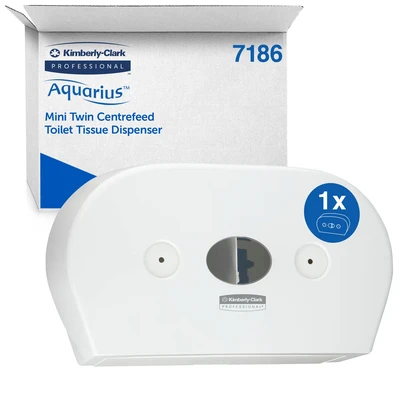 Image of Aquarius Mini Twin Roll Centrefeed Toilet Paper Dispenser 7186 1 x White,