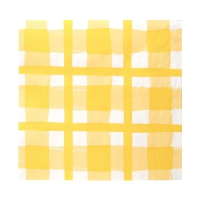 Image of Talking Tables 20 x Yellow Gingham Disposable Napkins, Recycled Checkered Paper Serviettes for Picnics &amp; Al Fresco Summer Dining Eco Friendly Birthday Easter, Weddings, BBQ, Decoupage 3ply 33cm