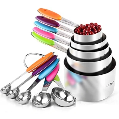 Image of U Taste 18/8 Stainless Steel Measuring Cups and Spoons Set of 10, Upgraded Thickness Handle (Color)