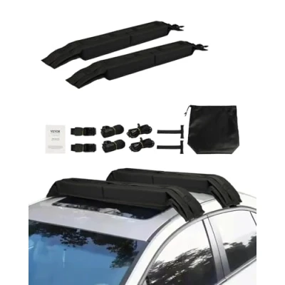 Image of VEVOR Soft Roof Rack Pads, 31.5&quot; Universal Car Pad, 176LBS Load Capacity Luggage Kayak Carrier with 4 Tie Down Straps, 2 Quick Loop Straps &amp; Storage Bag for SUP Canoe Snowboard Paddle Board