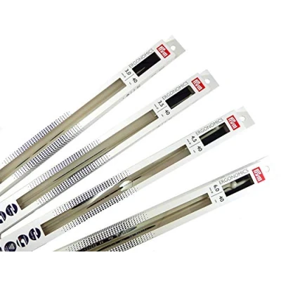 Image of Prym Single Point Ergonomic Knitting Pins/Needles (Pair) 7mm x 40cm Length, Metal, White, One Size