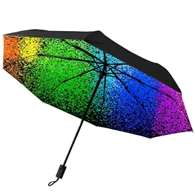 Image of CLAYU Automatic Folding Umbrella,Abstract Rainbow Waterproof Compact Sun &amp; Rain Travel Umbrellas