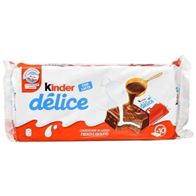 Image of 3X Kinder Ferrero Delice Chocolate Covered Sponge Fingers Cakes Desserts with Real Milk Filling 10 Pack