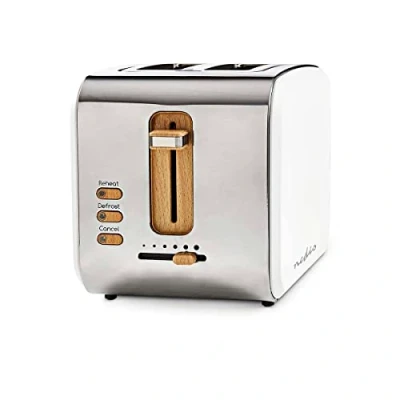 Image of Nedis Toaster 2 wide openings soft touch 6 different levels defrost and reheat function crumb tray auto switch off 900 W 0.80 m White