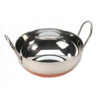 Image of Set of 2 Stainless Steel w/Copper Base Balti Dish 6&quot;, Serving Karahi, Indian Curry