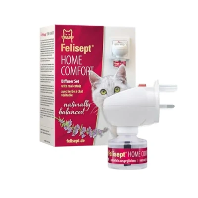Image of Felisept Home Comfort Cat Calming plug in Diffuser (Typ G British 3 Pin) and Refill 45ml Starter Set With natural catnip (no pheromone cat) calmer Reduce undesirable behaviour