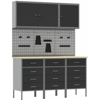 Image of vidaXL 8 Piece Work Bench Set Black Steel