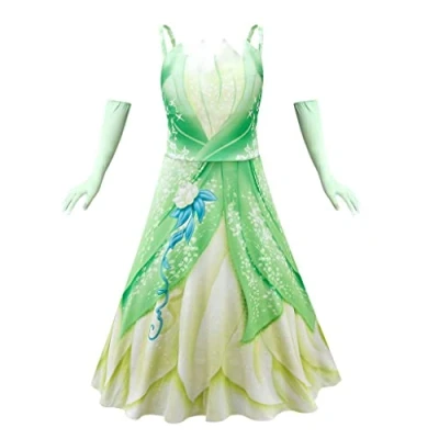 Image of Lito Angels Princess Tiana and the Frog Fancy Dress Up Costume with Gloves for Kids Girls Age 7 8 Years