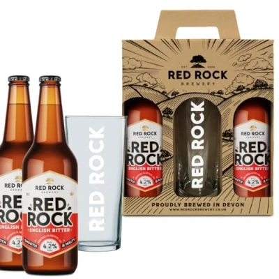 Image of Red Rock Brewery Traditional British Ale Gift Set with Glass 2x 500ml Bottles of English Beer (Red 4.2%)