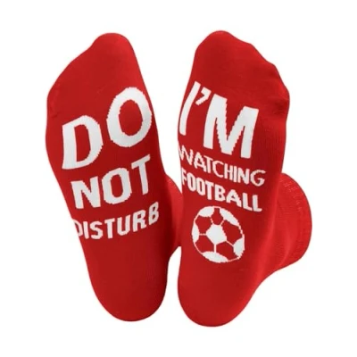 Image of SoulQool Do Not Disturb I&#039;m Watching Football Socks Letter Printed Funny Novelty Sayings Knitted Crew Gifts (Red)