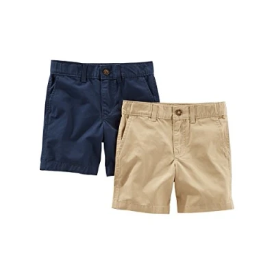 Image of Simple Joys by Carter&#039;s Baby Boys&#039; Flat Front Shorts, Pack of 2, Light Khaki Brown/Navy, 5 Years