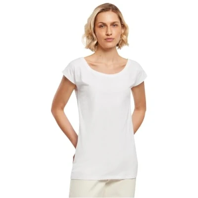 Image of Build Your Brand Women&#039;s Ladies Wide Neck tee T Shirt, White, Large