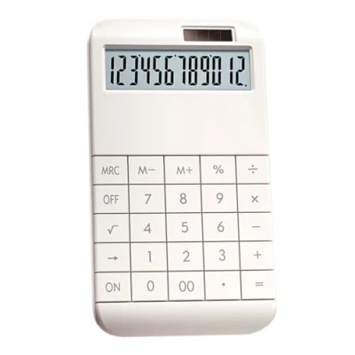 Image of Desk Calculator with Large Key Buttons, 12 Digits, Display, Solar and Battery Powered for Home Office, Top White