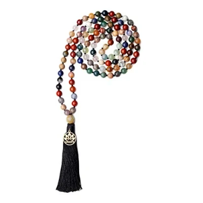 Image of COAI Hand Knotted Tassel Multicolor Stone 108 Mala Necklace for Women Men