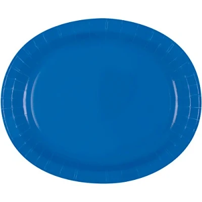 Image of Royal Blue Solid Oval Paper Plates (30cm) Pack of 8 Elegant &amp; Durable Dinnerware for Parties, Events, and Everyday Use