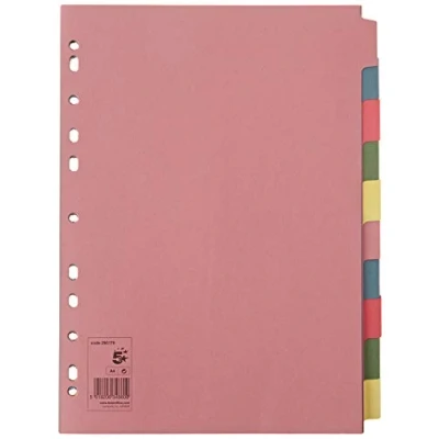 Image of 5 Star Subject Dividers Multipunched Manilla Board 10 Part A4 Assorted [Pack of 25]