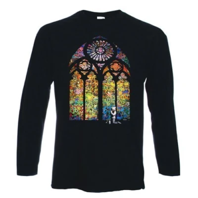 Image of Tribal T Shirts Mens Banksy Stained Glass Long Sleeve Shirt (XL, Black)