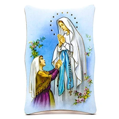 Image of Catholic Gift Shop Lourdes Blue Standing Plaque &amp; Prayer Card