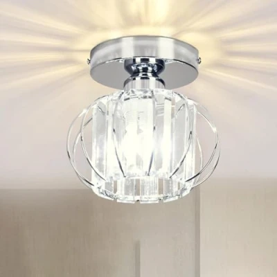 Image of COOINJOY Modern E27 LED Crystal Chandeliers Ceiling Light Fixture, Semi Flush Mount, Chrome, for Kitchen, Hallway, Dining Rooms, Living Room(Bulbs not Included)