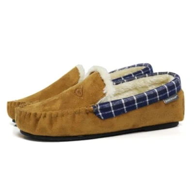 Image of DUNLOP Mens GEORGE Memory Foam Slippers Moccasin Loafers Faux Sheepskin Fur with Rubber Sole (Tan Multi, UK Footwear Size System, Adult, Men, Numeric, Medium, 8)