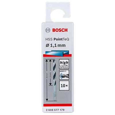 Image of Bosch Professional 10 Piece PointTeQ HSS Twist Drill Bit (for Metal, 1.1 x 14 36 mm, Driver Accessories)