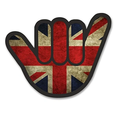 Image of 2 x 10cm Union Jack Flag Shocker Hand Vinyl Sticker Decal Travel Car Bike #6176 (10cm Wide 8cm Tall)