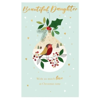 Image of Beautiful Daughter Felt Tastic Bauble Hand Finished Christmas Greeting Card XFTS063
