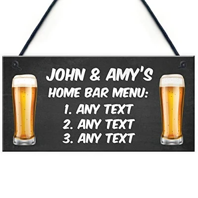 Image of RED OCEAN Personalised Home Bar Menu Sign Novelty Signs For Garden Man Cave
