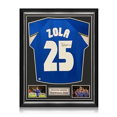 Image of Exclusive Memorabilia Gianfranco Zola Signed Chelsea 1998 European Cup Winners Final Football Shirt. Superior Frame