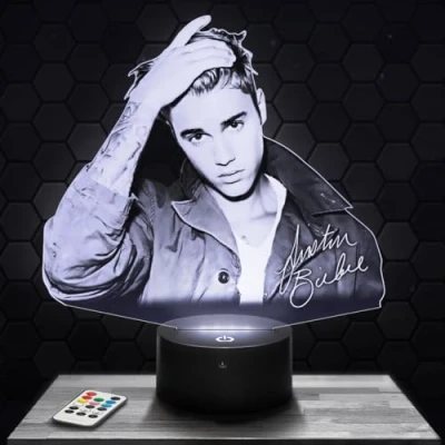 Image of Bedside lamp, J. Bieber Singer Night Light 3D LED Illusion, Christmas, Gift idea for Boys and Girls, Children&#039;s or Adult Bedroom TOP