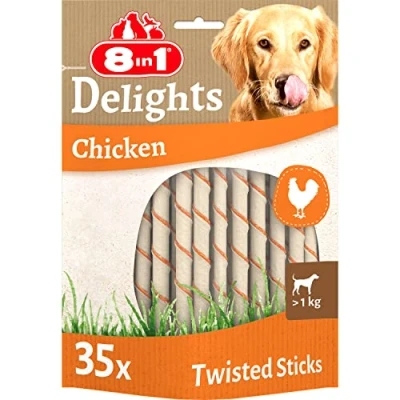Image of 8in1 Delights Chicken Twisted Sticks, healthy chew snack for dogs, 35 pieces